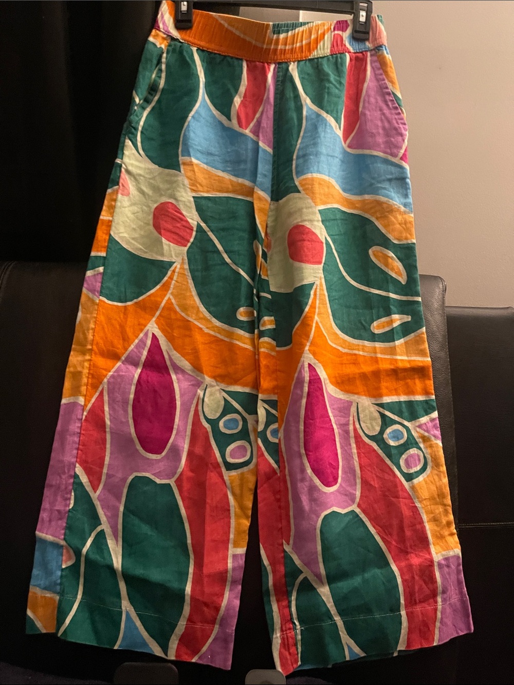 Christian Soriano AbstrctPrint Wide-Leg Pants 100% Linen Elastic waist Sz S NWOT - Picture 2 of 15